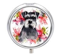 Portable Pill Box 3 Compartments, Small Round Metal Medicine Organizer for Pocket, Schnauzer Pill Case for Vitamins, Fish Oil, Supplement & Travel