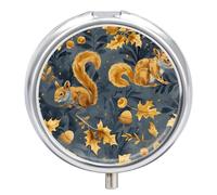 Portable Pill Box 3 Compartments, Small Round Metal Medicine Organizer for Pocket, Squirrel and Acorn Pill Case for Vitamins, Fish Oil, Supplement & Travel