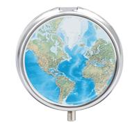 Portable Pill Box 3 Compartments, Small Round Metal Medicine Organizer for Pocket, World Map Pill Case for Vitamins, Fish Oil, Supplement & Travel