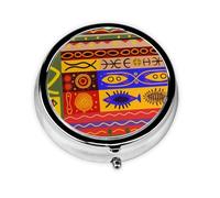 Portable Pill Box African National Patterns 3 Compartment Medicine Pill Case Holder, Cute Travel Daily Pill Case, Round Small Medicine Organizer Travel Pillbox for Purse & Pocket