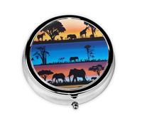 Portable Pill Box African Wild Animals 3 Compartment Medicine Pill Case Holder, Cute Travel Daily Pill Case, Round Small Medicine Organizer Travel Pillbox for Purse & Pocket