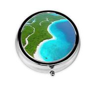 Portable Pill Box, an Island in The Ocean Mini Round Pill Box, can be Put into Wallet, Pocket, Lightweight and Convenient 3 Compartment Pill Box