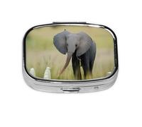Portable Pill Box Baby Elephant 2 Compartment Medicine Pill Case Holder, Cute Travel Daily Pill Case, Square Small Medicine Organizer Travel Pillbox for Purse & Pocket