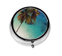 Portable Pill Box, Beach Coconut Sunshine Mini Round Pill Box, can be Put into Wallet, Pocket, Lightweight and Convenient 3 Compartment Pill Box