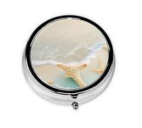 Portable Pill Box, Beach Starfish Mini Round Pill Box, can be Put into Wallet, Pocket, Lightweight and Convenient 3 Compartment Pill Box