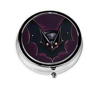 Portable Pill Box, Black Ghost Bat Mini Round Pill Box, can be Put into Wallet, Pocket, Lightweight and Convenient 3 Compartment Pill Box