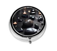 Portable Pill Box, Black Mystery Heart Stone Mini Round Pill Box, can be Put into Wallet, Pocket, Lightweight and Convenient 3 Compartment Pill Box