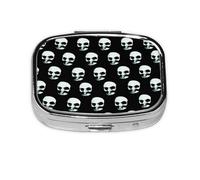 Portable Pill Box Black Skull 2 Compartment Medicine Pill Case Holder, Cute Travel Daily Pill Case, Square Small Medicine Organizer Travel Pillbox for Purse & Pocket