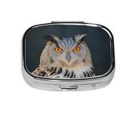 Portable Pill Box Blue Owl 2 Compartment Medicine Pill Case Holder, Cute Travel Daily Pill Case, Square Small Medicine Organizer Travel Pillbox for Purse & Pocket