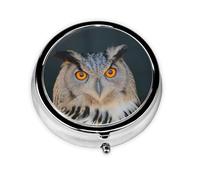 Portable Pill Box Blue Owl 3 Compartment Medicine Pill Case Holder, Cute Travel Daily Pill Case, Round Small Medicine Organizer Travel Pillbox for Purse & Pocket