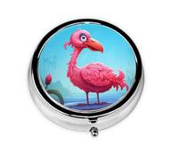 Portable Pill Box, Cartoon Flamingo Mini Round Pill Box, can be Put into Wallet, Pocket, Lightweight and Convenient 3 Compartment Pill Box