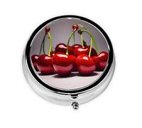 Portable Pill Box, Chilean Cherries Mini Round Pill Box, can be Put into Wallet, Pocket, Lightweight and Convenient 3 Compartment Pill Box