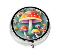 Portable Pill Box, Cute Colored Mushrooms Mini Round Pill Box, can be Put into Wallet, Pocket, Lightweight and Convenient 3 Compartment Pill Box