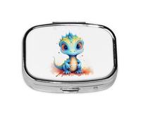 Portable Pill Box Cute Dinosaur 2 Compartment Medicine Pill Case Holder, Cute Travel Daily Pill Case, Square Small Medicine Organizer Travel Pillbox for Purse & Pocket