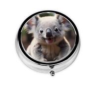 Portable Pill Box, Cute Koala Mini Round Pill Box, can be Put into Wallet, Pocket, Lightweight and Convenient 3 Compartment Pill Box