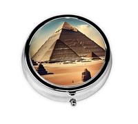 Portable Pill Box, Dreaming of The Pyramids of Khufu Mini Round Pill Box, can be Put into Wallet, Pocket, Lightweight and Convenient 3 Compartment Pill Box