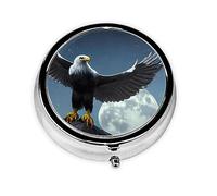 Portable Pill Box, Eagle Under The Stars Mini Round Pill Box, can be Put into Wallet, Pocket, Lightweight and Convenient 3 Compartment Pill Box