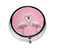 Portable Pill Box Flamingos On White 3 Compartment Medicine Pill Case Holder, Cute Travel Daily Pill Case, Round Small Medicine Organizer Travel Pillbox for Purse & Pocket