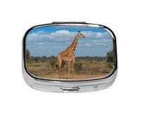 Portable Pill Box Giraffe Under The Tree in Africa 2 Compartment Medicine Pill Case Holder, Cute Travel Daily Pill Case, Square Small Medicine Organizer Travel Pillbox for Purse & Pocket