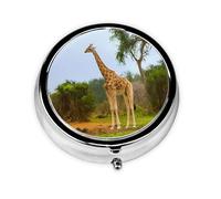 Portable Pill Box Giraffe Under The Tree in Africa 3 Compartment Medicine Pill Case Holder, Cute Travel Daily Pill Case, Round Small Medicine Organizer Travel Pillbox for Purse & Pocket