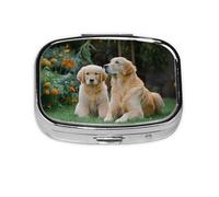 Portable Pill Box Golden Retriever Dogs 2 Compartment Medicine Pill Case Holder, Cute Travel Daily Pill Case, Square Small Medicine Organizer Travel Pillbox for Purse & Pocket