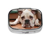 Portable Pill Box Lazy Dog Puppy 2 Compartment Medicine Pill Case Holder, Cute Travel Daily Pill Case, Square Small Medicine Organizer Travel Pillbox for Purse & Pocket