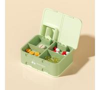 Portable Pill Box, Medicine Packaging, Seven Days a Week, Divided Pills, Jewelry Storage, Sealing (Green)