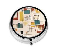 Portable Pill Box, Mid Century Modern Mini Round Pill Box, can be Put into Wallet, Pocket, Lightweight and Convenient 3 Compartment Pill Box