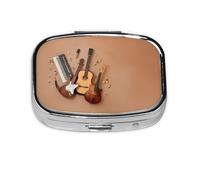 Portable Pill Box Music Guitar 2 Compartment Medicine Pill Case Holder, Cute Travel Daily Pill Case, Square Small Medicine Organizer Travel Pillbox for Purse & Pocket