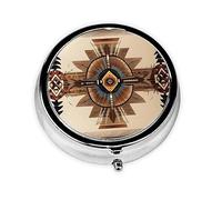 Portable Pill Box, Native American Painting Mini Round Pill Box, can be Put into Wallet, Pocket, Lightweight and Convenient 3 Compartment Pill Box