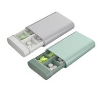 Portable Pill Box Organiser, 2 PCS 6-Compartment Travel Pill Boxes with Sealed Lids, Compact Medicine Storage Box for Tablets, Vitamins and Supplements, Small Tablet Medication Organizer - Green, Grey