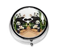 Portable Pill Box, Pandas of Father and Son Mini Round Pill Box, can be Put into Wallet, Pocket, Lightweight and Convenient 3 Compartment Pill Box