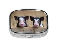 Portable Pill Box Pig 2 Compartment Medicine Pill Case Holder, Cute Travel Daily Pill Case, Square Small Medicine Organizer Travel Pillbox for Purse & Pocket