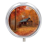 Portable Pill Box Pill Case Autumn Woods Cabin Travel Pill Box Small Pill Case Daily Pill Container Pill Organizer Pocket Medicine Box Cute Pill Case