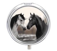 Portable Pill Box Pill Case Black and White Horses Travel Pill Box Small Pill Case Daily Pill Container Pill Organizer Pocket Medicine Box Cute Pill Case
