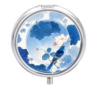 Portable Pill Box Pill Case Blue and White Chinese Style Flower and Bird Travel Pill Box Small Pill Case Daily Pill Container Pill Organizer Pocket Medicine Box Cute Pill Case