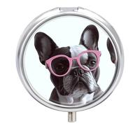 Portable Pill Box Pill Case French Bulldog Pink Glasses Travel Pill Box Small Pill Case Daily Pill Container Pill Organizer Pocket Medicine Box Cute Pill Case