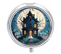 Portable Pill Box Pill Case Haunted House Tree Witch Halloween Travel Pill Box Small Pill Case Daily Pill Container Pill Organizer Pocket Medicine Box Cute Pill Case