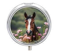 Portable Pill Box Pill Case Horses and Flowers Travel Pill Box Small Pill Case Daily Pill Container Pill Organizer Pocket Medicine Box Cute Pill Case