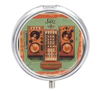 Portable Pill Box Pill Case Jazz Music Equipment with Vintage Background Travel Pill Box Small Pill Case Daily Pill Container Pill Organizer Pocket Medicine Box Cute Pill Case