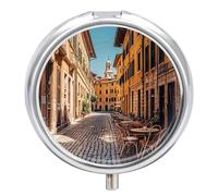 Portable Pill Box Pill Case Old Courtyard Cafe Chair City, Rome, Italy Travel Pill Box Small Pill Case Daily Pill Container Pill Organizer Pocket Medicine Box Cute Pill Case