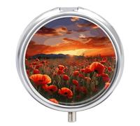 Portable Pill Box Pill Case Red Poppy Flower Field in Sunset Travel Pill Box Small Pill Case Daily Pill Container Pill Organizer Pocket Medicine Box Cute Pill Case