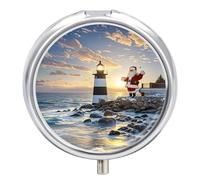 Portable Pill Box Pill Case Santa Claus Lighthouse Travel Pill Box Small Pill Case Daily Pill Container Pill Organizer Pocket Medicine Box Cute Pill Case