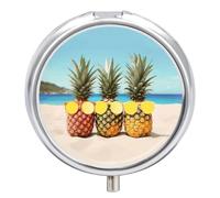 Portable Pill Box Pill Case Seaside Beach Yellow Geometric Pineapple Travel Pill Box Small Pill Case Daily Pill Container Pill Organizer Pocket Medicine Box Cute Pill Case
