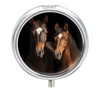 Portable Pill Box Pill Case Two Horses Standing on Black Background Travel Pill Box Small Pill Case Daily Pill Container Pill Organizer Pocket Medicine Box Cute Pill Case