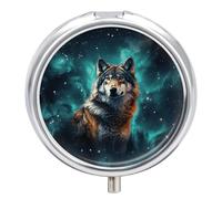 Portable Pill Box Pill Case Wolf Under The Starry Sky Travel Pill Box Small Pill Case Daily Pill Container Pill Organizer Pocket Medicine Box Cute Pill Case