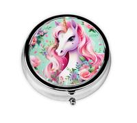 Portable Pill Box, Pink Unicorn Mini Round Pill Box, can be Put into Wallet, Pocket, Lightweight and Convenient 3 Compartment Pill Box