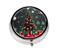 Portable Pill Box, Round Ball Christmas Tree Mini Round Pill Box, can be Put into Wallet, Pocket, Lightweight and Convenient 3 Compartment Pill Box