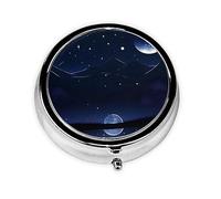 Portable Pill Box, Serene Blue Night View Mini Round Pill Box, can be Put into Wallet, Pocket, Lightweight and Convenient 3 Compartment Pill Box