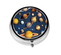 Portable Pill Box, Solar System Planets Mini Round Pill Box, can be Put into Wallet, Pocket, Lightweight and Convenient 3 Compartment Pill Box